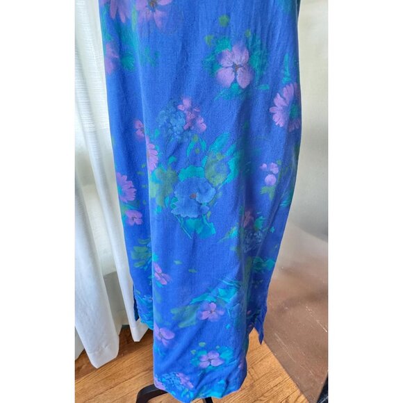 Vintage 70s dress, blue, purple floral, Cheongsam modern interpretation - Picture 3 of 10
